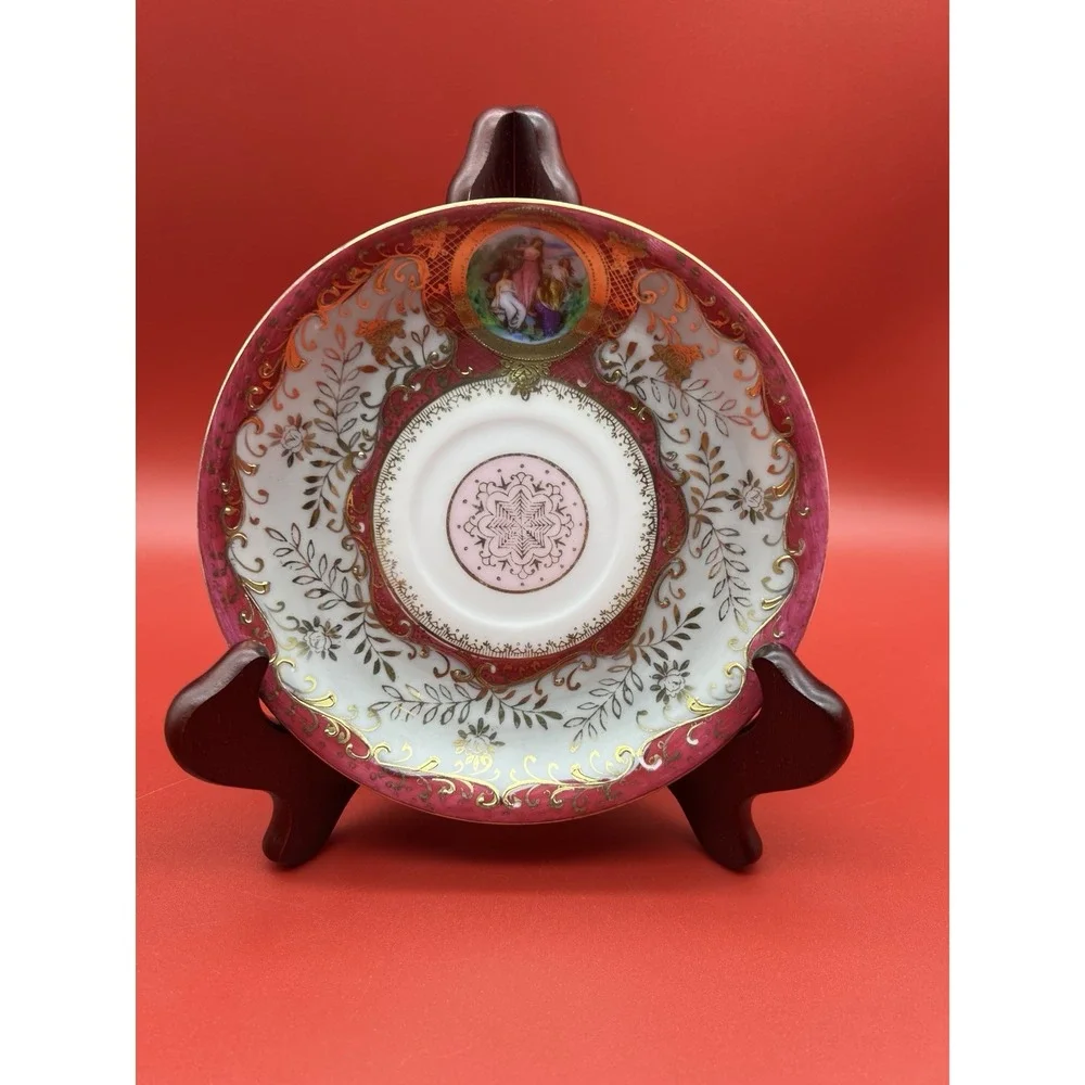 Hand Painted Chubu China Occupied Japan Porcelain Cup & Saucer Raised Gold Trim